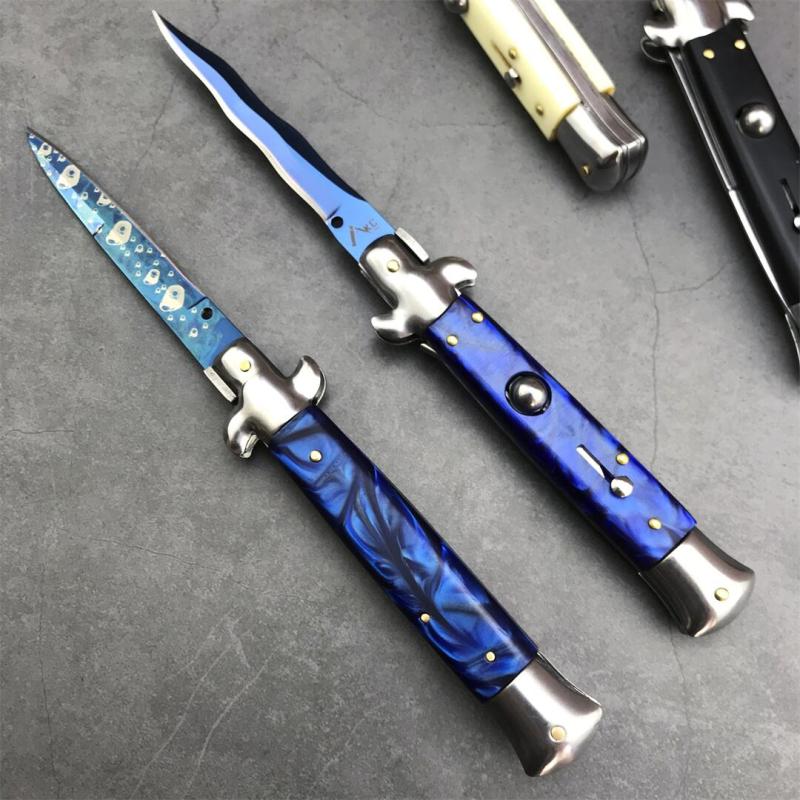 Italy 9'' AKC 4Models Godfather Stiletto Mafia OTF AUTO Knife 4.01" 440c Steel Blade, Acrylic Handles