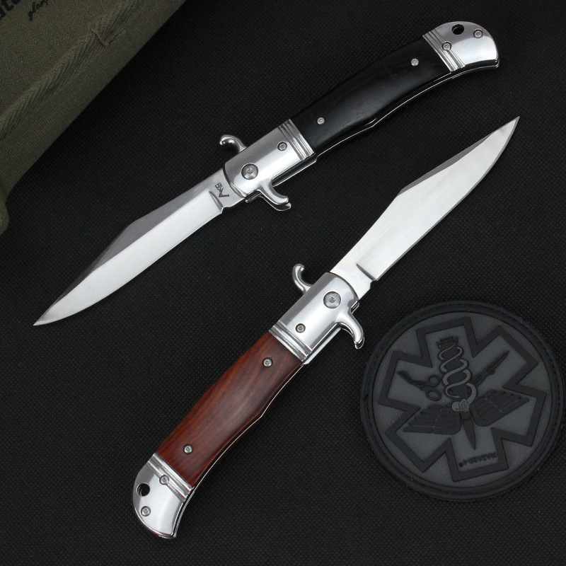 Italy Classical 9'' AKC Sandalwood Handles OTF AUTO Knife 3.85" 440C Steel Mirror Blade