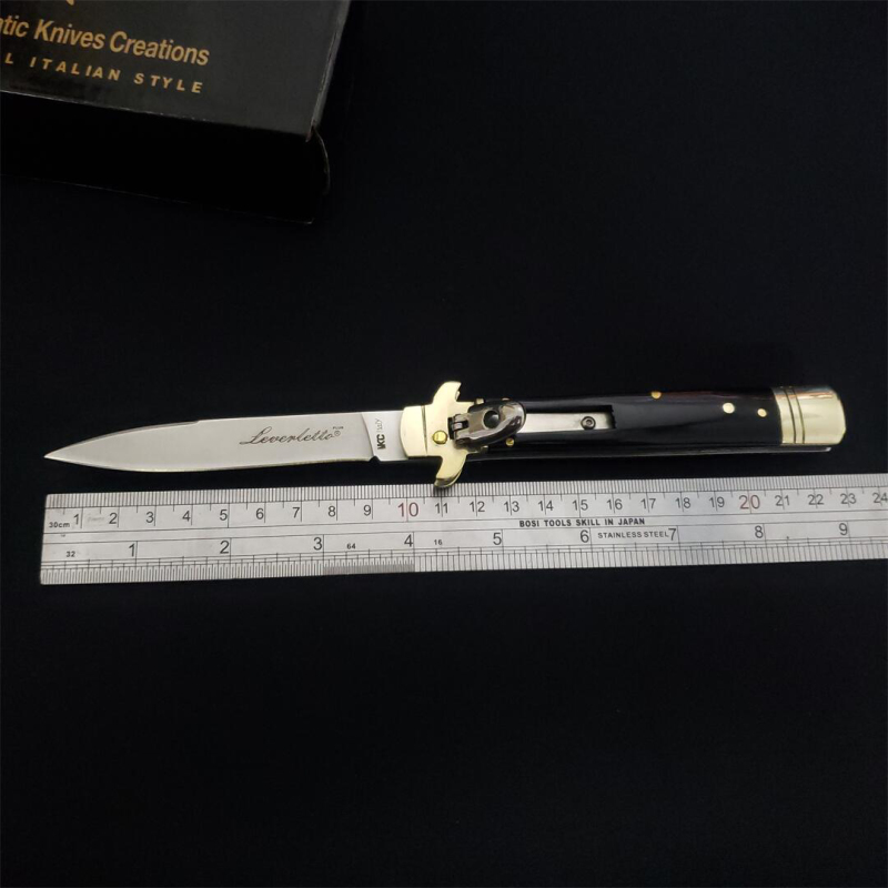 Italy Classical 9'' AKC OX Horn Handles Leverletto OTF AUTO Knife 3.54" D2 Steel Blade