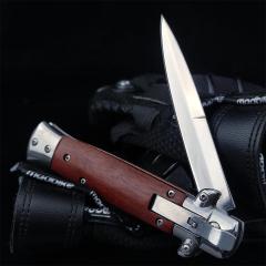 Italy AKC 9'' Leverletto Stiletto Stag OTF AUTO Knife 3.85" 440c Steel Blade, Wooden Handles FA69
