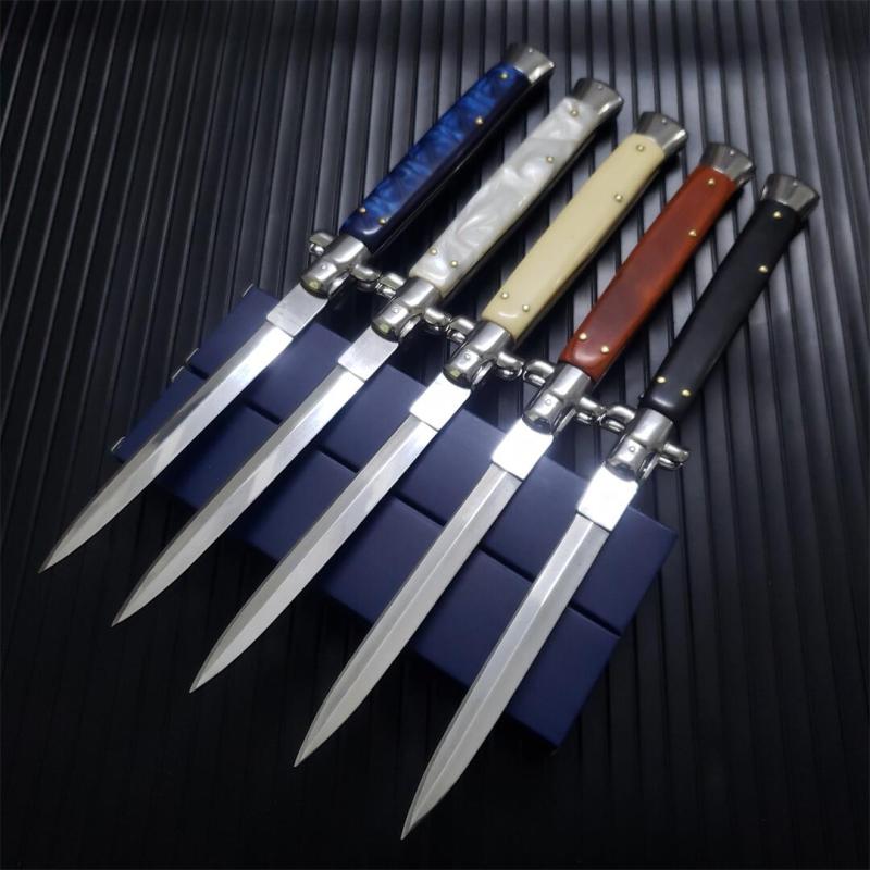 Italy 13'' AKC 5Models Godfather Stiletto Mafia OTF AUTO Knife 3.5" 440c Steel Blade, Acrylic/Wood Handles