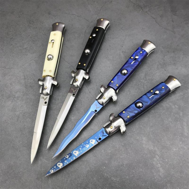 Italy 9'' AKC 4Models Godfather Stiletto Mafia OTF AUTO Knife 4.01" 440c Steel Blade, Acrylic Handles