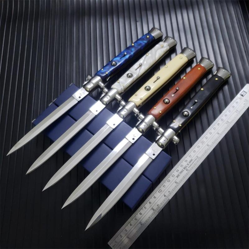 Italy 13'' AKC 5Models Godfather Stiletto Mafia OTF AUTO Knife 3.5" 440c Steel Blade, Acrylic/Wood Handles