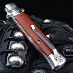 Italy AKC 9'' Leverletto Stiletto Stag OTF AUTO Knife 3.85" 440c Steel Blade, Wooden Handles FA69