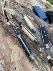 Italy AKC 10'' 4Models OTF AUTO Knife Godfather Stiletto Mafia 4.21" 440 Steel Mirror Blade, Acrylic Handles