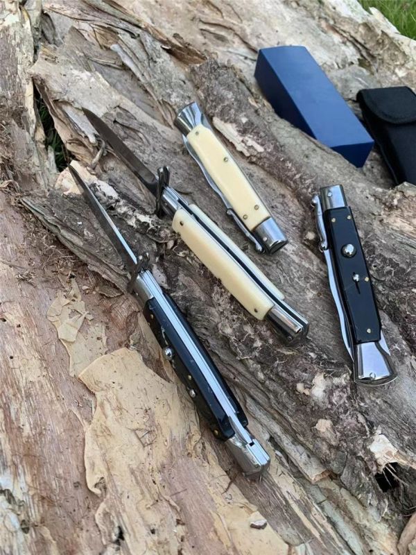 Italy AKC 10'' 4Models OTF AUTO Knife Godfather Stiletto Mafia 4.21" 440 Steel Mirror Blade, Acrylic Handles