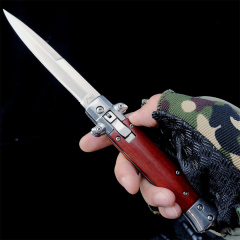 Italy AKC 9'' Leverletto Stiletto Stag OTF AUTO Knife 3.85" 440c Steel Blade, Wooden Handles FA69