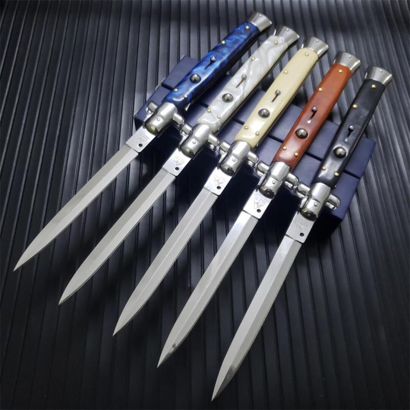 Italy 13'' AKC 5Models Godfather Stiletto Mafia OTF AUTO Knife 3.5" 440c Steel Blade, Acrylic/Wood Handles