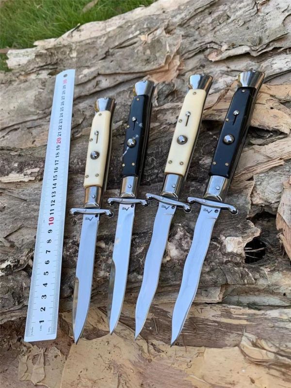 Italy AKC 10'' 4Models OTF AUTO Knife Godfather Stiletto Mafia 4.21" 440 Steel Mirror Blade, Acrylic Handles