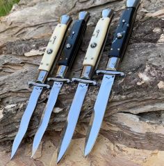 Italy AKC 10'' 4Models OTF AUTO Knife Godfather Stiletto Mafia 4.21" 440 Steel Mirror Blade, Acrylic Handles