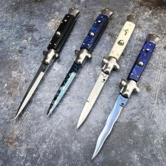 Italy 9'' AKC 4Models Godfather Stiletto Mafia OTF AUTO Knife 4.01" 440c Steel Blade, Acrylic Handles