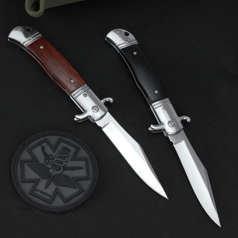 Italy Classical 9'' AKC Sandalwood Handles OTF AUTO Knife 3.85" 440C Steel Mirror Blade