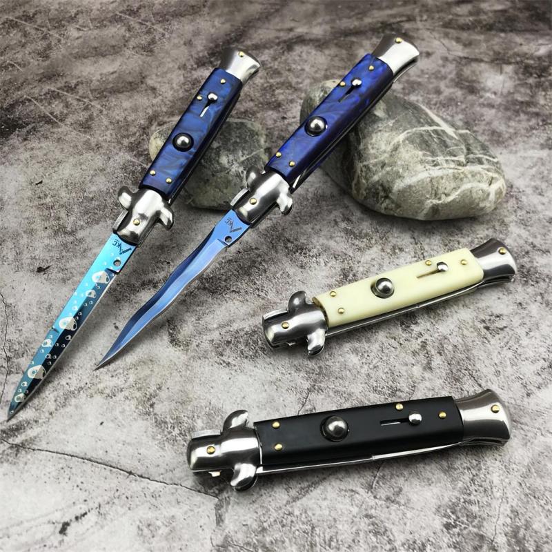 Italy 9'' AKC 4Models Godfather Stiletto Mafia OTF AUTO Knife 4.01" 440c Steel Blade, Acrylic Handles