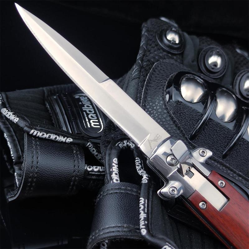 Italy AKC 9'' Leverletto Stiletto Stag OTF AUTO Knife 3.85" 440c Steel Blade, Wooden Handles FA69