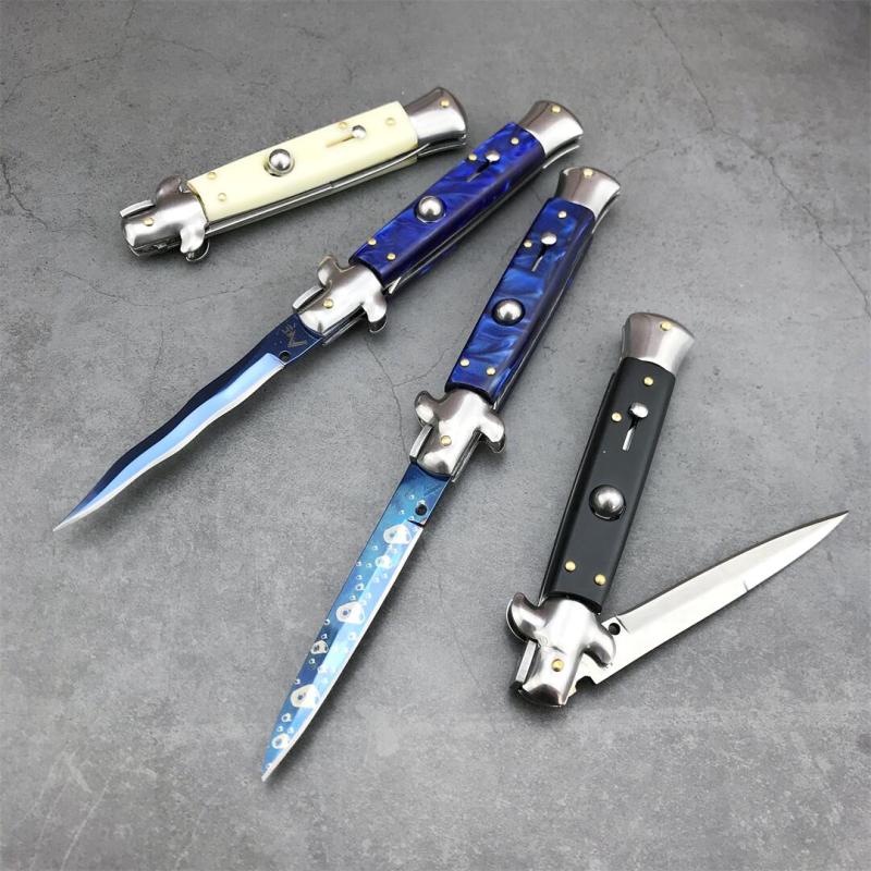 Italy 9'' AKC 4Models Godfather Stiletto Mafia OTF AUTO Knife 4.01" 440c Steel Blade, Acrylic Handles
