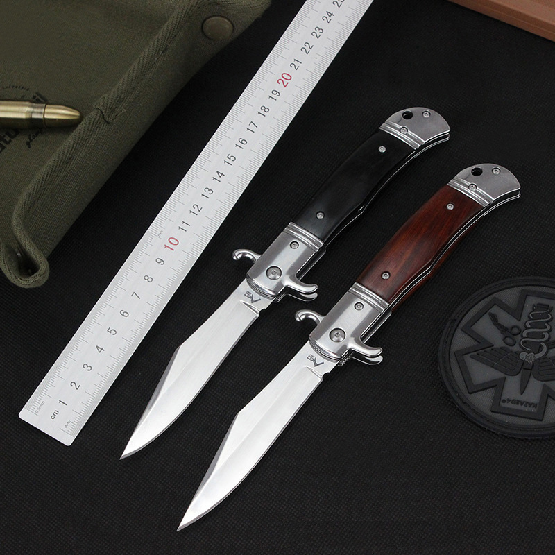 Italy Classical 9'' AKC Sandalwood Handles OTF AUTO Knife 3.85" 440C Steel Mirror Blade