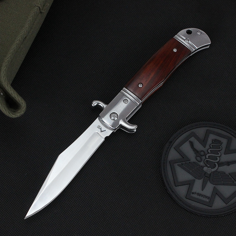 Italy Classical 9'' AKC Sandalwood Handles OTF AUTO Knife 3.85" 440C Steel Mirror Blade