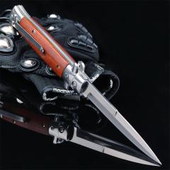 Italy AKC 9'' Leverletto Stiletto Stag OTF AUTO Knife 3.85" 440c Steel Blade, Wooden Handles FA69