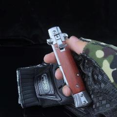 Italy AKC 9'' Leverletto Stiletto Stag OTF AUTO Knife 3.85" 440c Steel Blade, Wooden Handles FA69