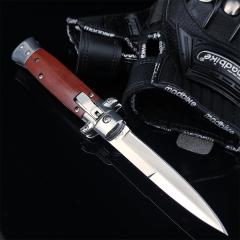 Italy AKC 9'' Leverletto Stiletto Stag OTF AUTO Knife 3.85" 440c Steel Blade, Wooden Handles FA69