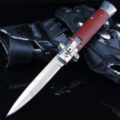 Italy AKC 9'' Leverletto Stiletto Stag OTF AUTO Knife 3.85" 440c Steel Blade, Wooden Handles FA69