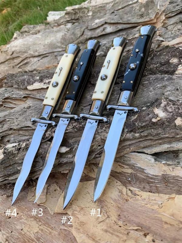 Italy AKC 10'' 4Models OTF AUTO Knife Godfather Stiletto Mafia 4.21" 440 Steel Mirror Blade, Acrylic Handles