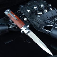 Italy AKC 9'' Leverletto Stiletto Stag OTF AUTO Knife 3.85" 440c Steel Blade, Wooden Handles FA69