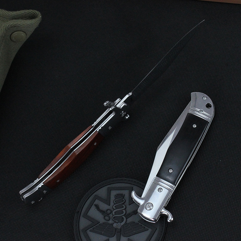Italy Classical 9'' AKC Sandalwood Handles OTF AUTO Knife 3.85" 440C Steel Mirror Blade