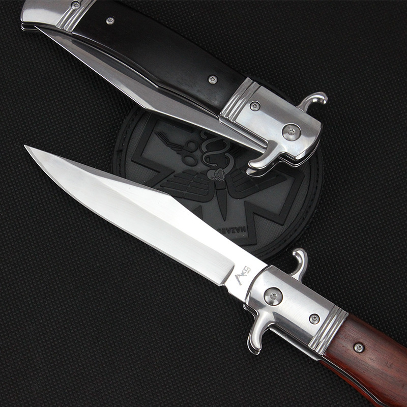 Italy Classical 9'' AKC Sandalwood Handles OTF AUTO Knife 3.85" 440C Steel Mirror Blade