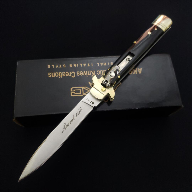 Italy Classical 9'' AKC OX Horn Handles Leverletto OTF AUTO Knife 3.54" D2 Steel Blade