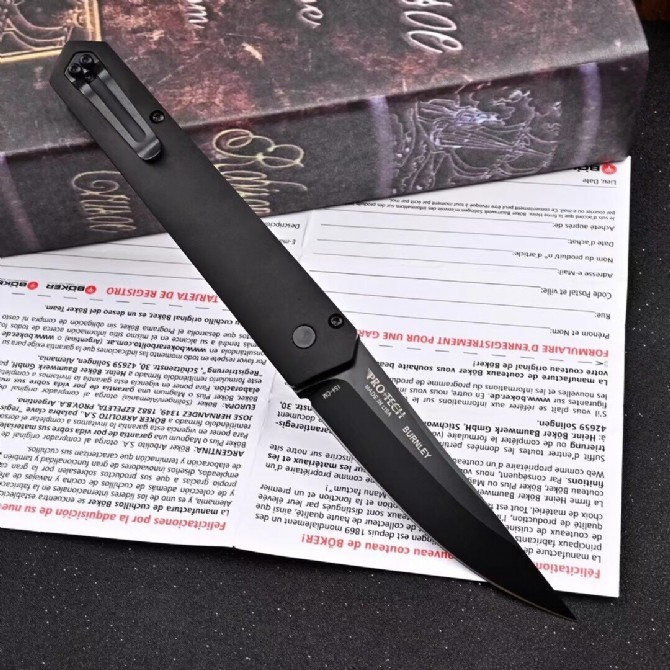 Boker Plus/Pro-Tech Burnley Kwaiken AUTO Folding Knife 3.43" 154CM Black Blade, Black Aluminum Handles