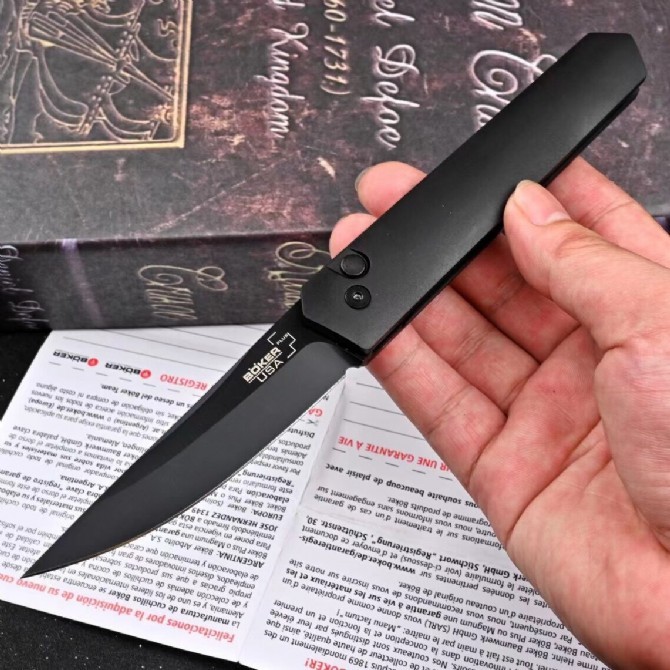 Boker Plus/Pro-Tech Burnley Kwaiken AUTO Folding Knife 3.43" 154CM Black Blade, Black Aluminum Handles