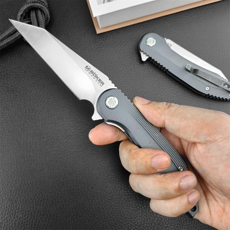 Boker MAGUNM Flipper Folding Knife 3.35" D2 Satin Blade, Aluminum Alloy Handles