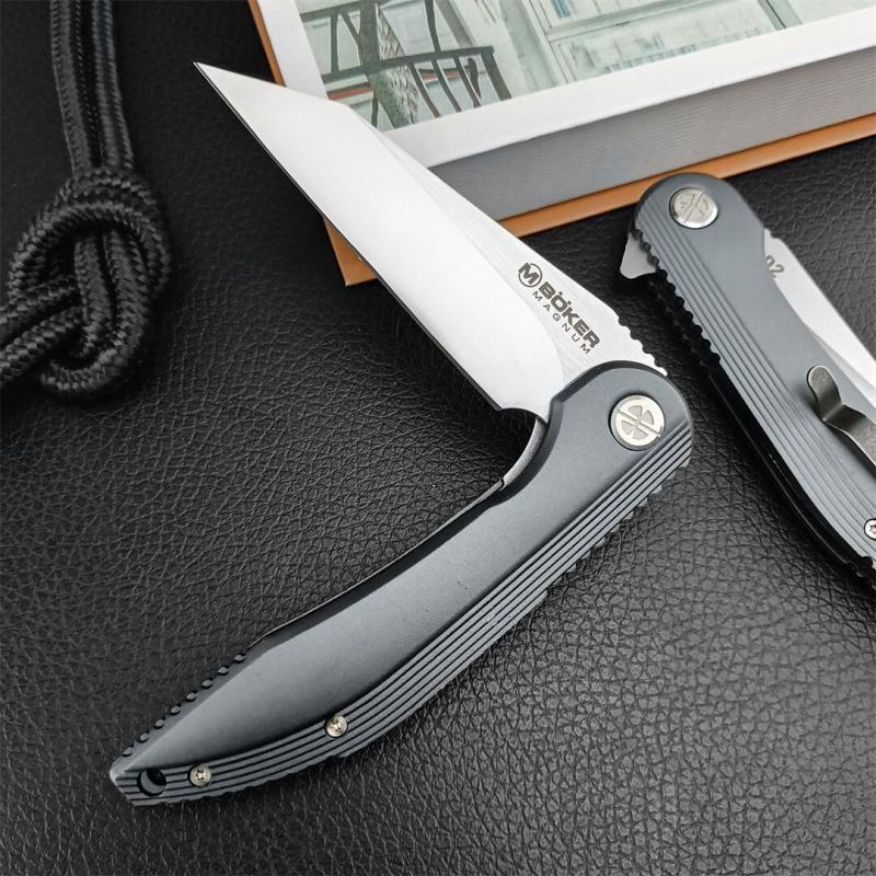 Boker MAGUNM Flipper Folding Knife 3.35" D2 Satin Blade, Aluminum Alloy Handles