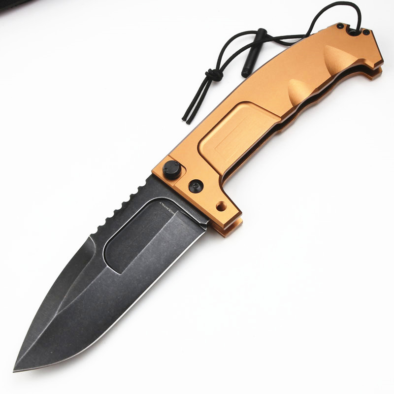 ER RAO Knives 2colors Heavy Duty Folding 4.52" Black N690 Drop Point Blade, Black Aluminum Handles