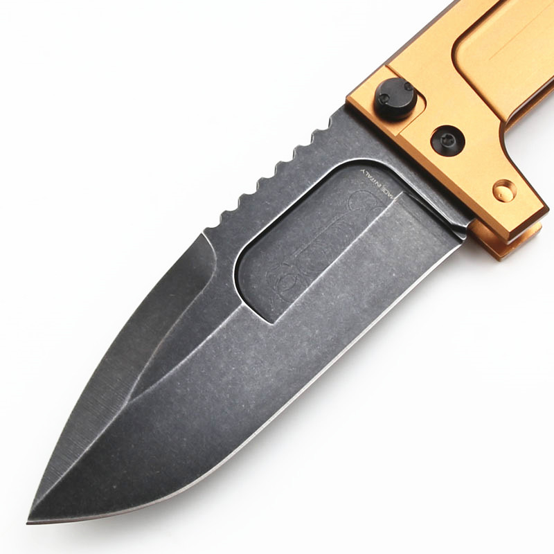 ER RAO Knives 2colors Heavy Duty Folding 4.52" Black N690 Drop Point Blade, Black Aluminum Handles