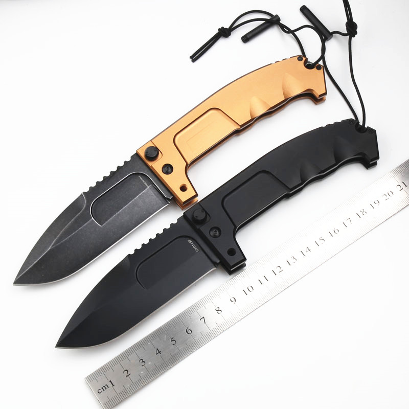 ER RAO Knives 2colors Heavy Duty Folding 4.52" Black N690 Drop Point Blade, Black Aluminum Handles