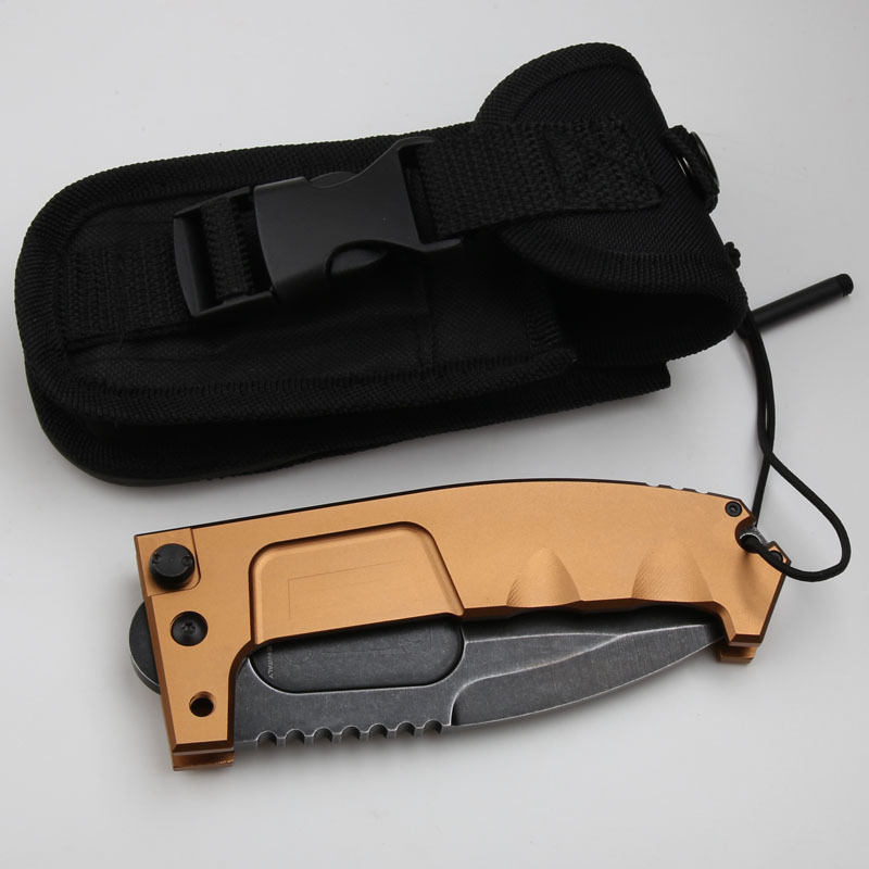 ER RAO Knives 2colors Heavy Duty Folding 4.52" Black N690 Drop Point Blade, Black Aluminum Handles