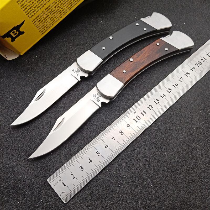 Buck 110 Folding Hunter 3.35" 440C Blade, Ebony Wood Handles, Lockback, Leather Sheath