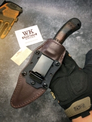 WK Belt Knife 4.72" 80crv2 Fixed Blade, Maple Handles, Lined Kydex Leather Sheath