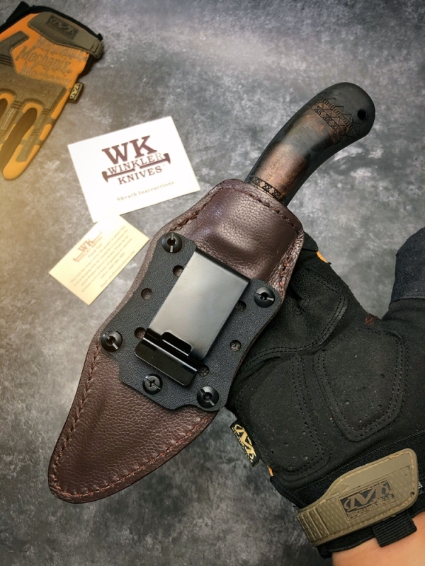 WK Belt Knife 4.72" 80crv2 Fixed Blade, Maple Handles, Lined Kydex Leather Sheath