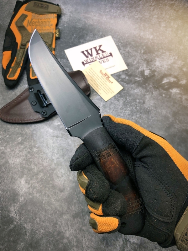 WK Belt Knife 4.72" 80crv2 Fixed Blade, Maple Handles, Lined Kydex Leather Sheath