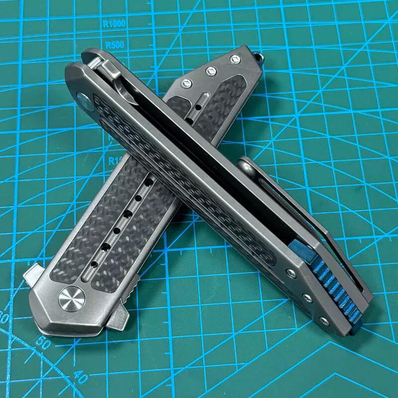 Todd Begg Knives 3.58" S35VN Blade Double Edge Dagger,Carbon Fiber+TC4 Handles