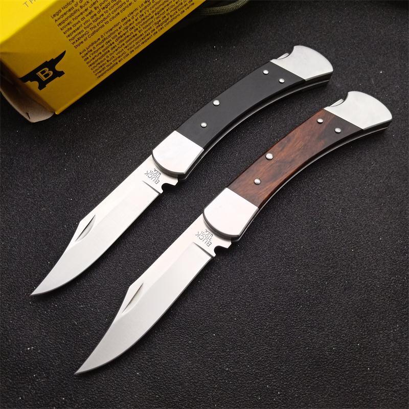 Buck 110 Folding Hunter 3.35" 440C Blade, Ebony Wood Handles, Lockback, Leather Sheath