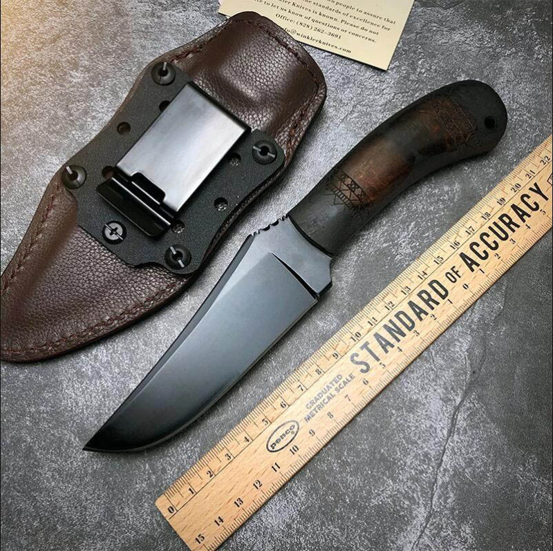 WK Belt Knife 4.72" 80crv2 Fixed Blade, Maple Handles, Lined Kydex Leather Sheath