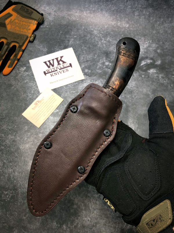 WK Belt Knife 4.72" 80crv2 Fixed Blade, Maple Handles, Lined Kydex Leather Sheath