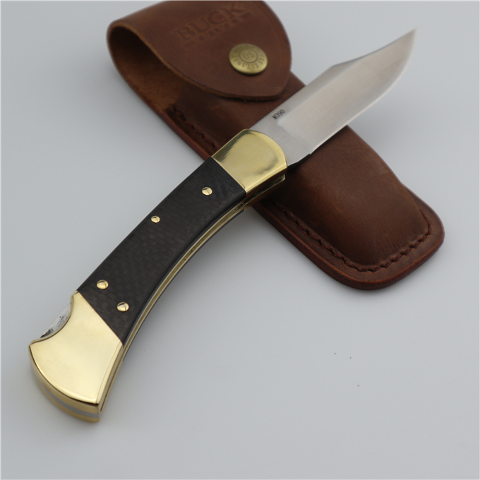 Buck 110 Limited Edition 50th Anniversary Lockback Folding Hunter Knife 3.35" M390 Satin Clip Point Blade, Carbon Fiber Handles