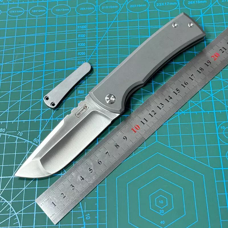 Chaves Knives Liberation 229 Knifes 3.58" M390 Drop Point Folding Blade, Stonewashed Titanium Handles
