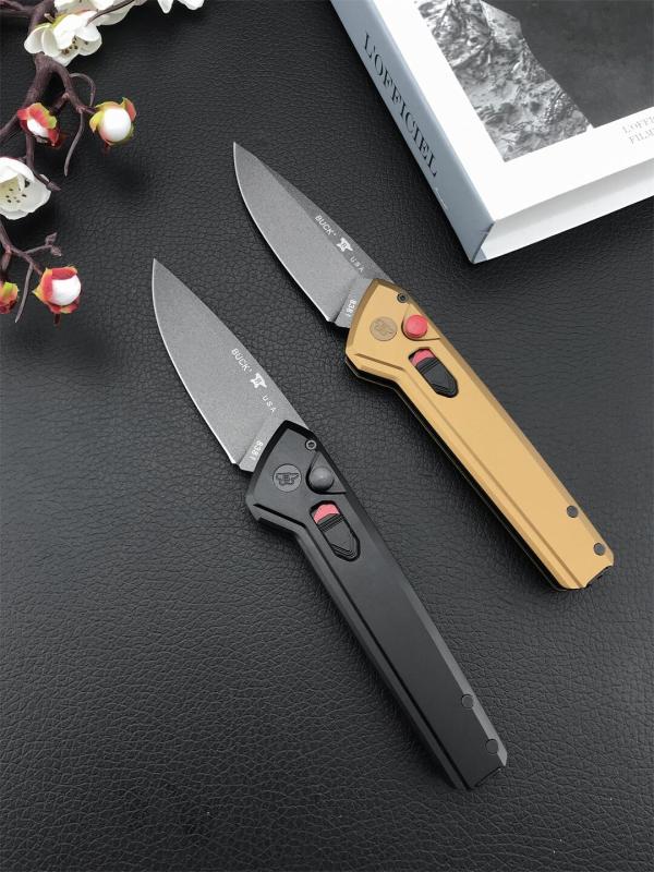 Buck 838 Deploy AUTO Folding Knife 3.23" S35VN Armor Black Cerakote Drop Point Blade, Aluminum Handles