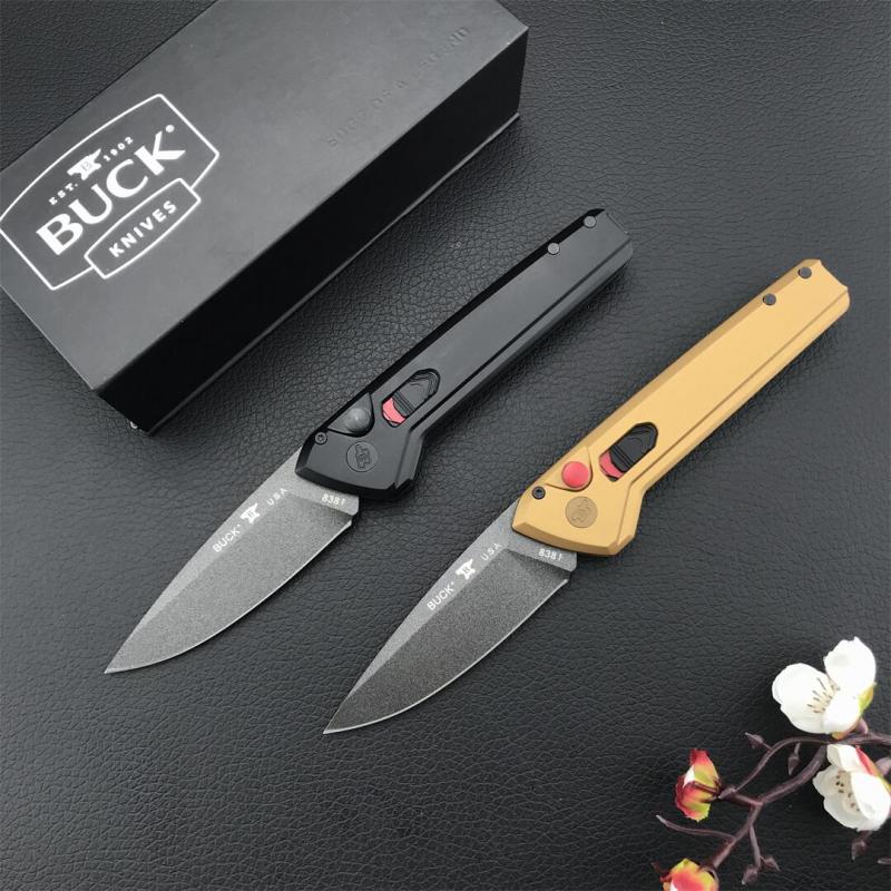 Buck 838 Deploy AUTO Folding Knife 3.23" S35VN Armor Black Cerakote Drop Point Blade, Aluminum Handles